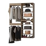 ROOMTEC Modular Closet System, 64" Wall-Mounted Closet Organizer with Hanging Rods and Shelves, Wooden Tower for Walk-In Closets, Wardrobe Storage Kit, Wood