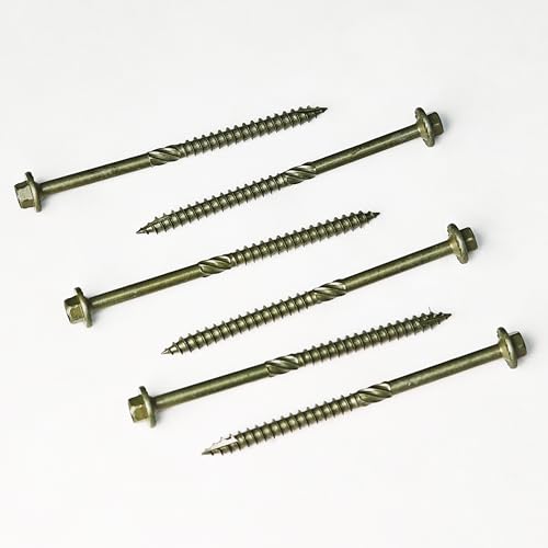 Mywish 20 Pack tornillos de exterior #14 x 10 pulgadas, tornillo estructural con arandela hexagonal serrada, resistente a óxido, recubrimiento verde epoxy miniatura 6