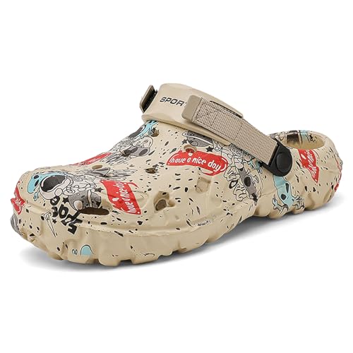 SECHRITE Zuecos para Hombre, para Deportes al Aire Libre, sin Cordones, con cojín, para Playa, Antideslizantes, con Correa Trasera Ajustable, Borde de río, Caqui 44 EU
