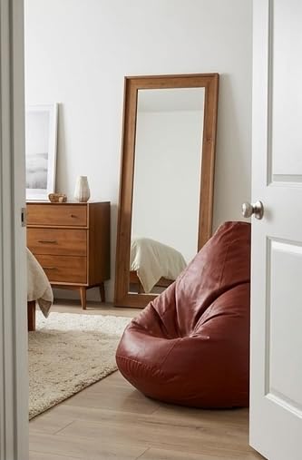 Image of 7 India Leatherette Bean Bag Without Beans| Comfortable Sofa Chair for Living Room, Bedroom & Office | Durable Double Stitch Bean Bag Seat only Cover Color Tan Size XL