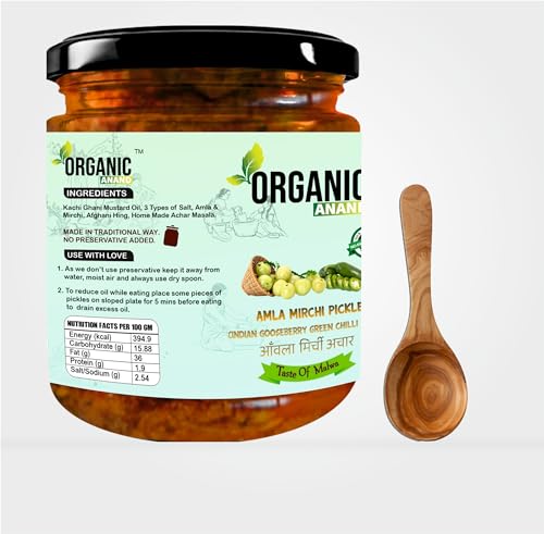 Image of Organic Anand Pure & Natural Amla-Mirchi Pickle, Fresh Amla & Green Chilli, Homemade Aachar with All Natural Ingredients Spicy and Tangy (500gm-Pack of 1)