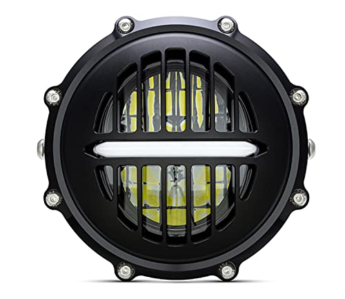 Faro a LED per moto con griglia per Streetfighter Custom Project Cafe Racer, profondità bassa, in alluminio billet
