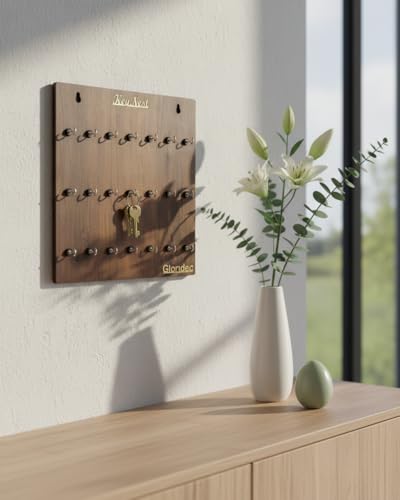 Image of Wooden Key Holder for Wall with 21 Hooks | Premium Wall Hanging Key Organizer | MDF Key Chain Holder for Home, Office, Kitchen, Hostel, Hotel, PG (Brown Finish)