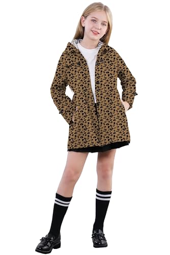 Betusline Girl's Waterproof Hooded Trench Coat Single Breasted Rain Jackets Outerwear, 2-14 Years3
