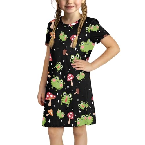 Girls Short Sleeve Dress Summer T-Shirt Dress for Kids Toddler 3-14Y Cute Clothes Home Playwear with Pockets