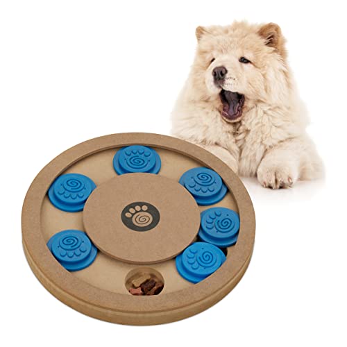 Relaxdays Intelligenzspielzeug für Hunde, Leckerli verstecken, interaktives Hundespielzeug Intelligenz, MDF, natur/blau, 1 Stück