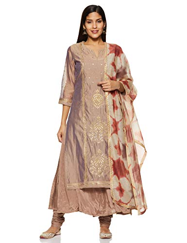 Image of BIBA Womens Notched Neck Embroidered Churidar Suit