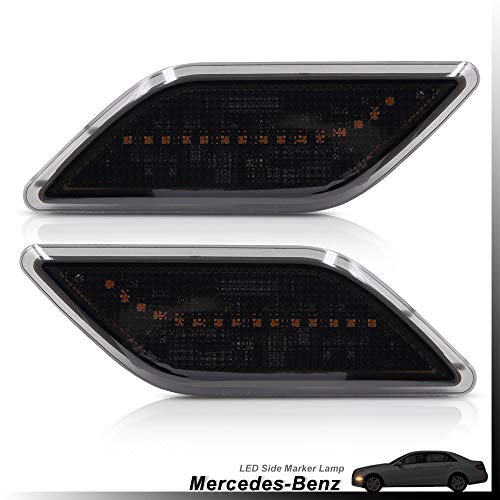 Smoke Lens Amber LED Front Bumper Side Marker Light Kits for 2010-2013 Mercedes-Benz W212 E-Class Pre-LCI E350 E550 E63 AMG Sedan/Wagon Driver Fender Turn Signal Sidemarker Lamps Replacements