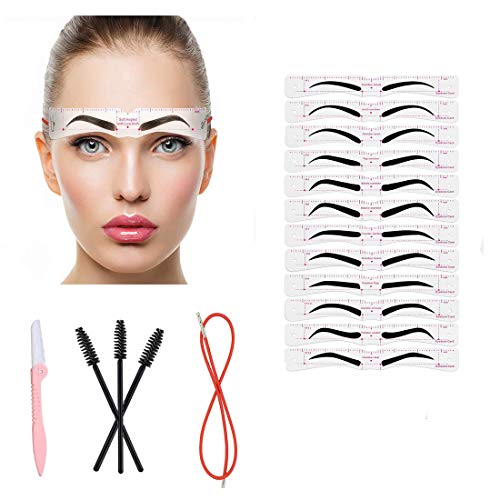 Eyebrow Stencil 12PCS Fashionable Eyebrow Shaper Kit Reusable Eyebrow Templates With Strap Eyebrow Brush 3 Minutes Makeup Tools For Eyebrows For Women For A Variety of Face (12PCS)