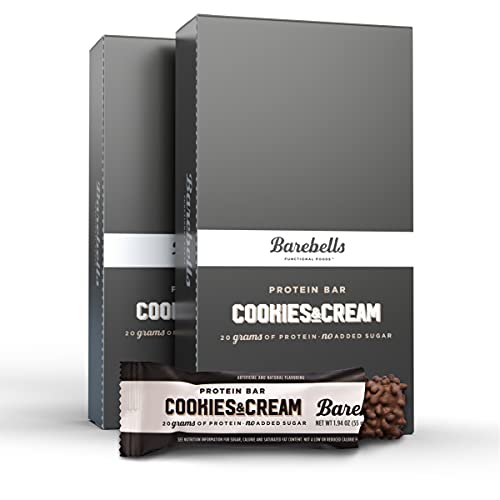 Barebells Protein Bars Cookies & Cream - 12 Count, Pack of 2 - Protein Snacks with 20g of High Protein - Low Carb Protein Bar with No Added Sugar - Perfect on The Go Low Carb Snack & Breakfast Bars