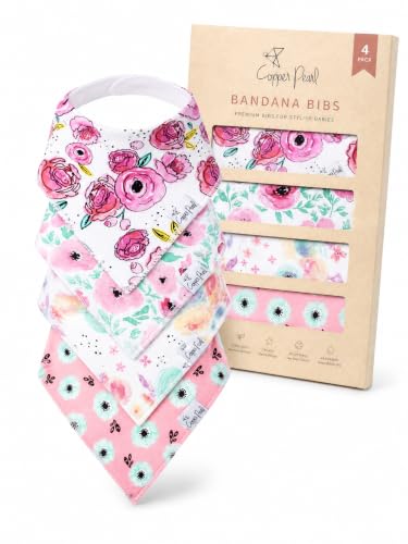 Image of Copper Pearl Baby Bibs 4 Pack, Printed Bandana Drool Bibs for Baby Girl & Boy, Soft Cotton Drooling Teething Bibs