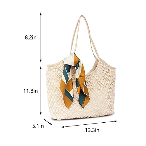 Naimo Canvas Straw Beach Bag Fishing Net Shoulder Bag Large Tote Handbag Summer Casual Mesh Hobo Bag #TOP6