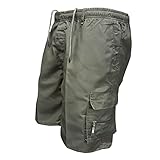 POCREATION Adjustable Waist Loose Casual Summer Mens Shorts with Pockets, Breathable Cotton Blend Fabric for Outdoor Sports (L)