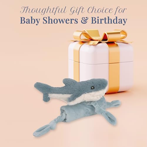 Image of MON AMI Seaborn Shark Plush Lovey for Babies | 13.5-Inch Knotted Security Blanket | Soft Plush Comfort Toy | Perfect Newborn Essential for Birthdays & Baby Showers
