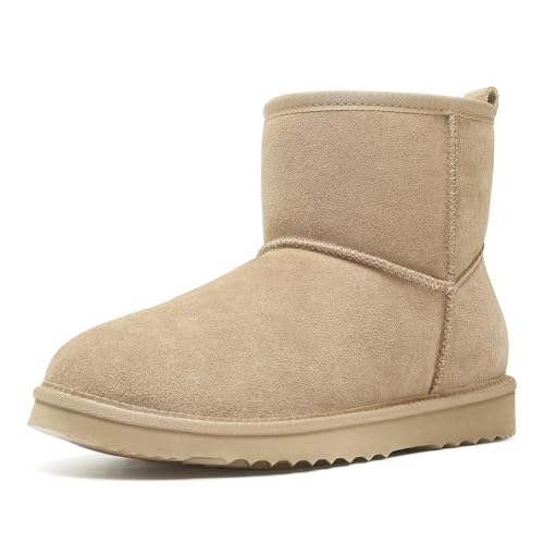 Litfun Genuine Suede Mini Boots for Women Winter Warm Fuzzy Boots Comfort Snow Boots with Fur Lined, Sand 40