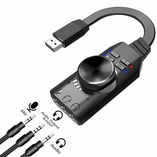 Image of Virtual 7.1 Channel External USB Sound Card Audio Adapter for Gaming Console, Laptop, PC I LED Indicators I Both Single Jack and Dual Jack Headset Connection I Volume Adjust I Play and Plug