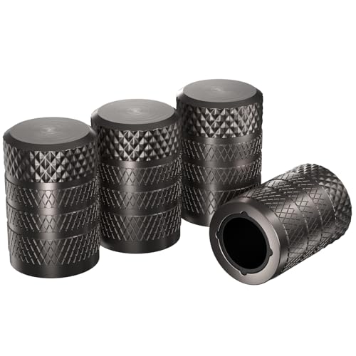 Image of CKAuto Tire Valve Stem Caps, Grey, 4 pcs /Pack | Anodized Aluminum Tire Valve Cap Set, Corrosion Resistant, Universal Stem Covers for Cars Trucks Motorcycles SUVs and Bikes
