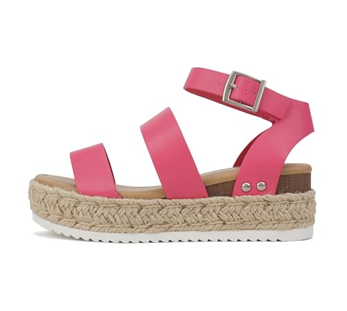 Image of Soda Topic Open Toe Buckle Ankle Strap Espadrilles Flatform Wedge Casual Sandal