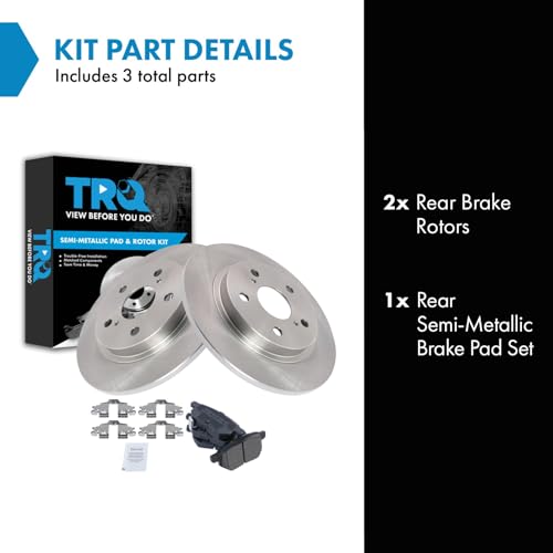 Image of TRQ Rear Brake Pad and Rotor Set Semi Metallic Solid Rotors