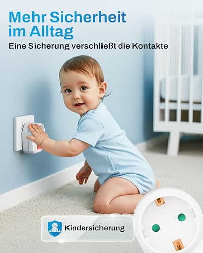 feletec schaltbare Steckdose mit Schalter, Steckdosenschalter 1-polig, Schaltsteckdose mit Kindersicherung, 2 Stück