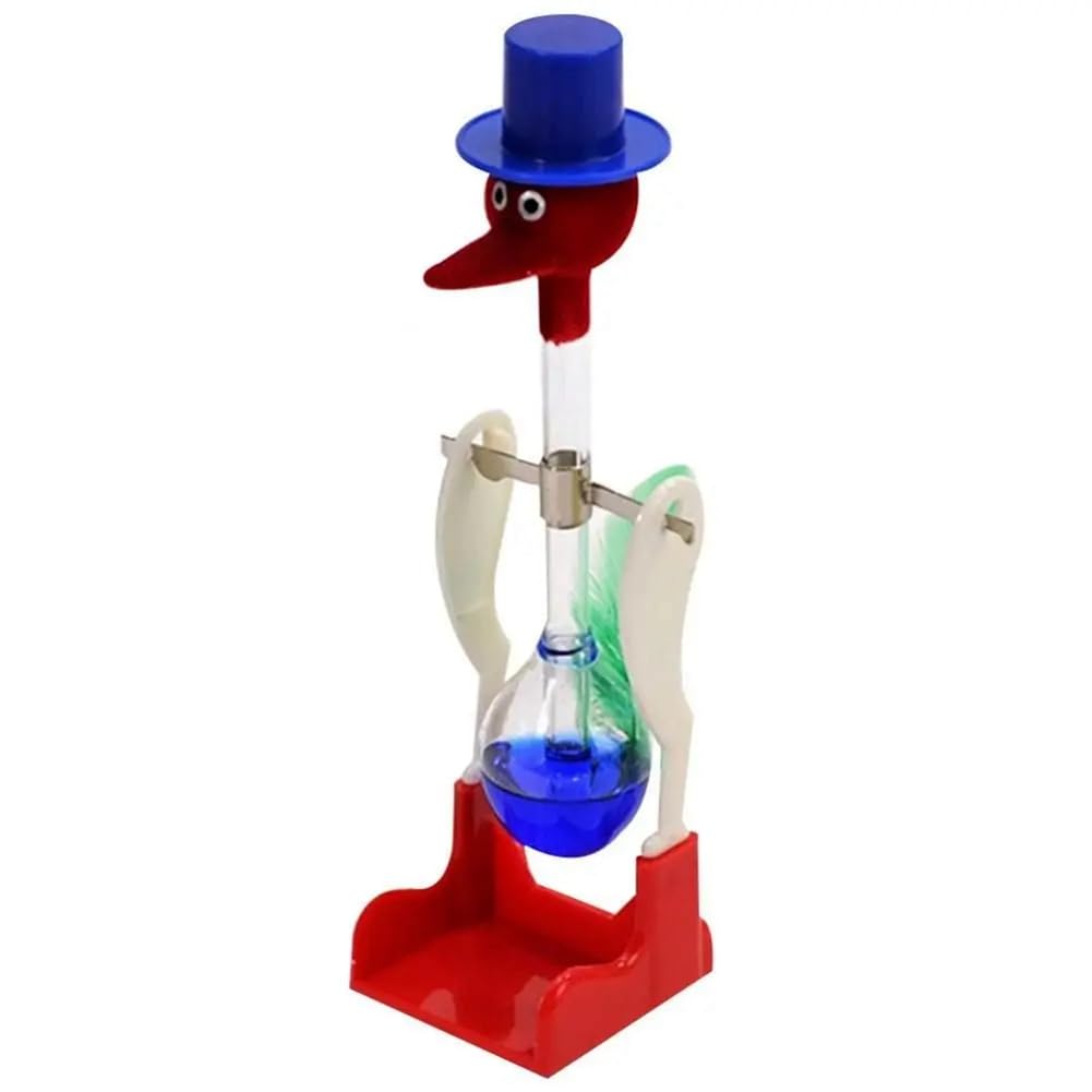 Nettoppo Pájaro Bebedor Transparente con Fluido Movimiento Perpetuo Equilibrio Beber Agua Pájaro Sin Parar Juguetes Educativos para Niños,A