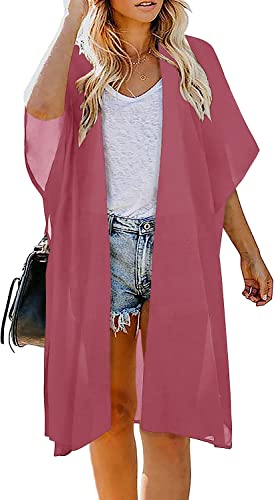 Image of Indian Trendy Women's Solid Puff Sleeve Kimono Long Cardigan Loose Cover Up Casual Blouse Top Chiffon