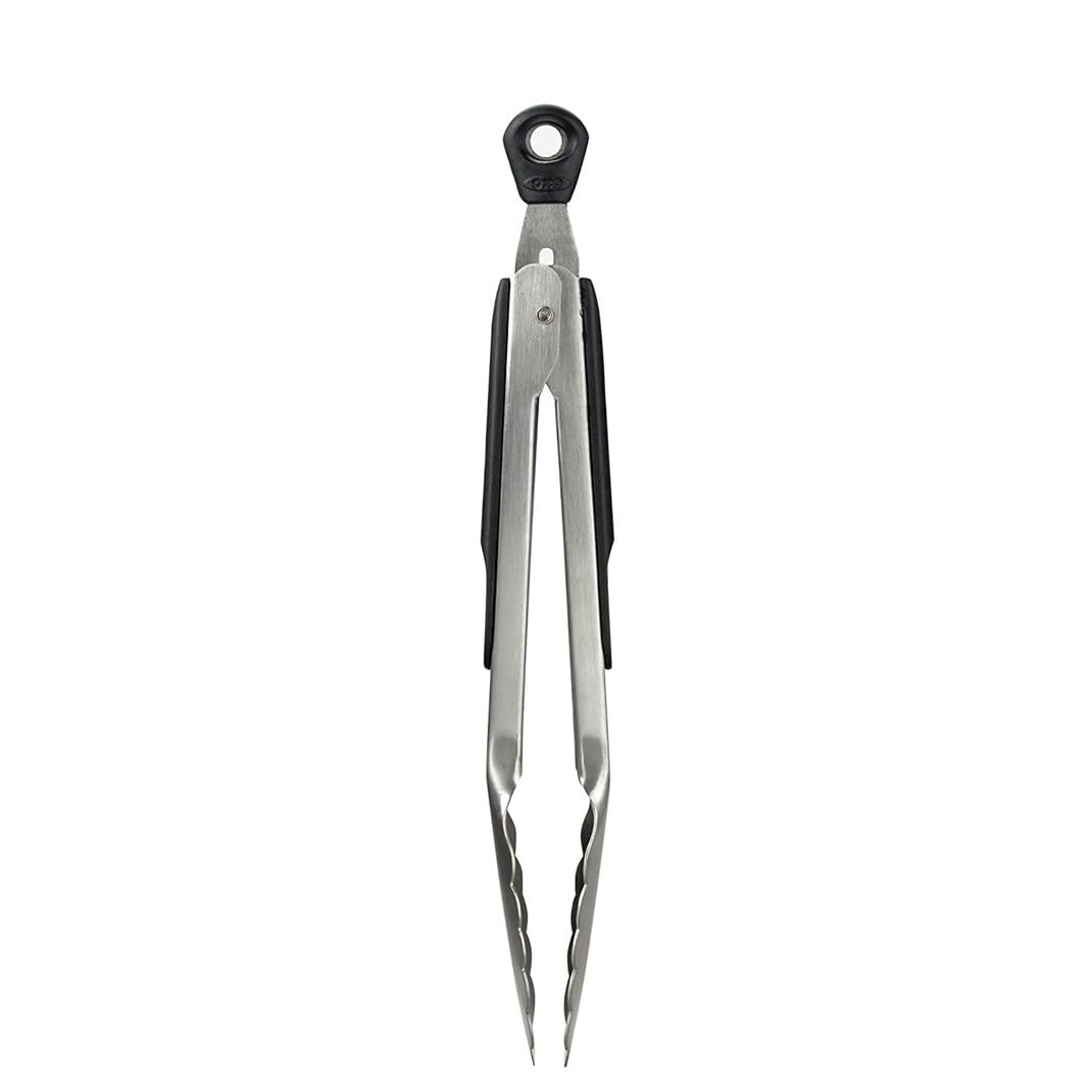 OXO Locking Salad Tongs, 9" Black Stainless Steel, 1 Pair