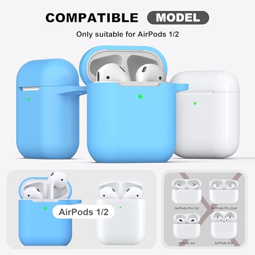Image of AirPods Case Cover with Keychain, Full Protective Silicone AirPods Accessories Skin Cover for Women Girl with Apple AirPods Wireless Charging Case,Front LED Visible-Light Blue