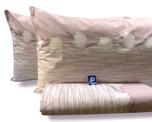 L'Emporio Casa Set Completo Lenzuola Matrimoniale Chloè, 100% Cotone Italiano, Effetto Setato (Tulipani Rosa)