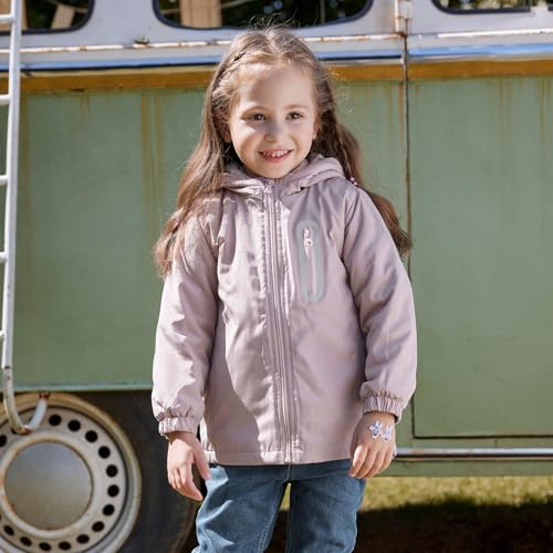DAVE&BELLA Toddler Boys Girls Windbreaker Jacket, Hooded Solid Rain Jacket Kids Warm Fleece Lining Zip Up Outerwear Dust Coat2