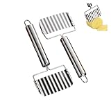Wellenschneider, Riffelmesser mit Langer Griff, Wellenmesser, Wellenschnittmesser Gurkenschneider Pommesschneider Kartoffelschneider Beikost Zubehör Edelstahl für Pommes Gurken 8x18 cm (2)