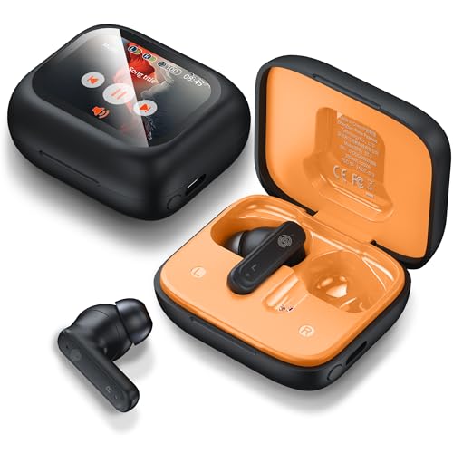 Image of THREE PEACHES Wireless Earbuds Bluetooth 5.4 Headphones, Touch Screen, Call ENC Noise Cancelling, USB Charging Case for iPhone /Android, Black