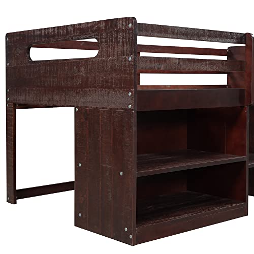 Low Loft Bed With Drawers And Storage Junior Twin Loft Bed Frame With Two Drawers & 2 Book Shelves, Wooden Loft Beds For Kids Toddlers Boys Girls Teens, Antique Espresso #TOP7