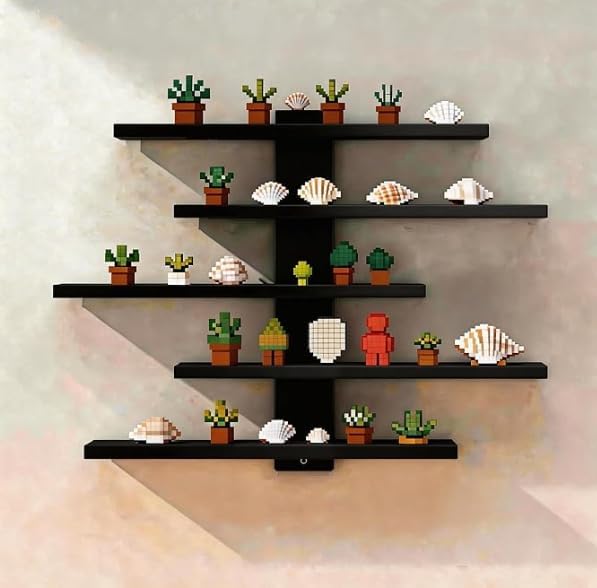 No Drill Wall Shelf, 5-Tier Black Floating Shelves with Adhesive, Damage-Free Wall Mounted Organizer for Bathroom, Kitchen, Living Room, Bedroom(Black)