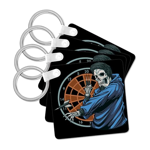 3dRose, Horror Skull with Arrow and Dartboard for Darts Player, set of 4 Key Chains