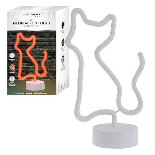 Image of Xtreme Cat Neon Sign, Orange LED Cat Tabletop Sign with Holder Base, Battery Powered, 4 Hour Timer, Desktop Decor for Boys & Girls, Night Light for Boys & Girls Room, Birthday Gift for Boys & Girls