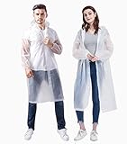 Makonus 2PCS Rain Ponchos for Adults Reusable Rain Jacket for Women Men Emergency Survival with Hood and Sleeves, White