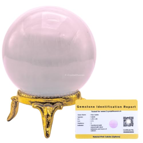 Image of Certified Crystal Pink Calcite Ball for Meditation - Premium Crystal Vastu Items for Home and Feng Shui Items for Good Luck - Ideal for Pooja Supplies and Spiritual Practices (1.5 Inch)