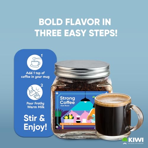 Image of Kiwi Kisan Window Strong Instant Coffee, 150g (70 Cups) | Dark Roast Espresso | 100% Arabica Beans | Bold Flavor, Rich Aroma, Smooth Finish