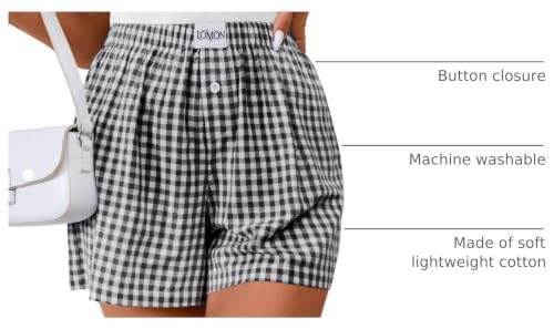 Image of LOMON Womens Boxer Shorts Casual Summer 2026 Pajama Lounge Sleep Pj Gingham Plaid Shorts Y2K Beach Bottoms