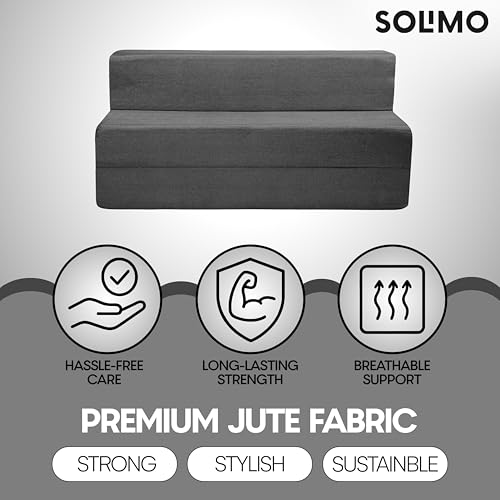 Image of Amazon Brand - Solimo 3 Seater 5 * 6 Jute Fabric Washable Cover Sofa Cum Bed 3 Seater Double Foam Fold Out Sofa Cum Bed (Finish Color - Grey Delivery Condition - Pre-Assembled)
