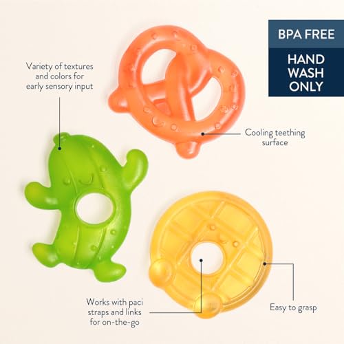Image of Itzy Ritzy Water-Filled Teethers - Cold Cutie Coolers Textured On Both Sides to Massage Sore Gums & Emerging Teeth - Can Be Chilled in Refrigerator, Set of 3 Silly Foods Teethers