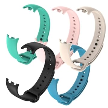 Kit 5 Pulseiras de Silicone Cores Vibrantes Compatível com Xiaomi Band 9 (Xiaomi Band 9, Verde-tiffany+Rosa-claro+Off-white+Preto+Azul-claro)