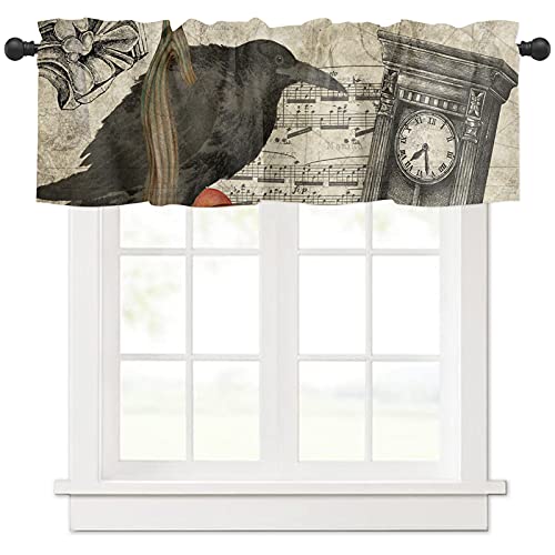 Valance Curtain For Kitchen Windows/Living Room/Bedroom/Cafe, Happy Halloween Pumpkin Crow Wall Clock Musical Note Gothic Illustration Window Curtain Valance Rod Pocket 54 Inch By 18 Inch, 1 Pane #TOP1