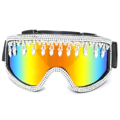 COTIA Oversized Shield Sunglasses for Women Luxury Diamond Fashion Tassel Crystal Party Sun Glasses Ski Goggles