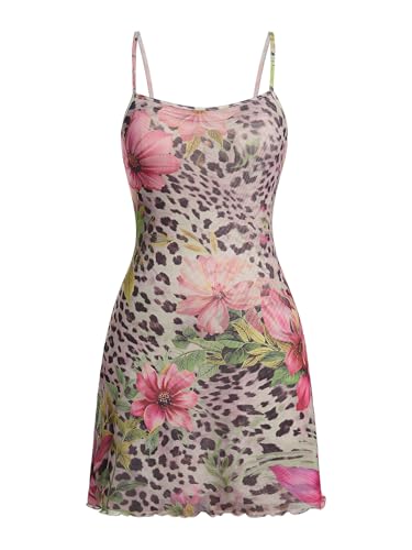 Image of Milumia Women's Summer Mini Dress 90s Boho A Line Mesh Short Dresses | Spaghetti Strap,Sleeveless,Vintage,Paisley Print,Festival Outfits,Cowgirl,Y2k,Goth,