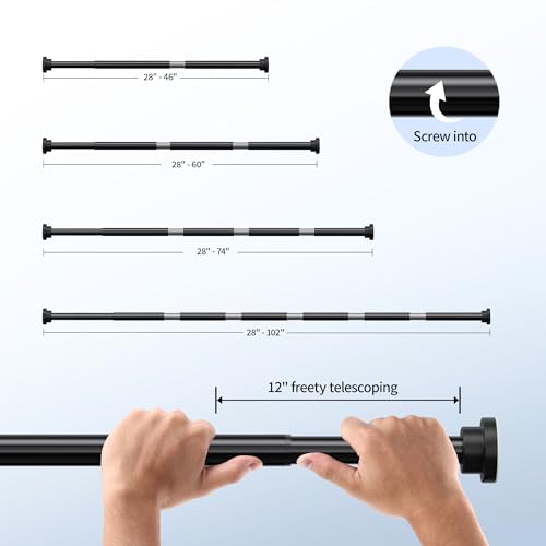 Image of Mcrbeay Shower Curtain Rod, 1 inch Diameter Heavy Duty Tension Shower Rod, Non Slip Adjustable 28-74 inch No Drilling Shower Curtain Rods Spring Tension For Bathroom, Shower Stall, No Rust, Black
