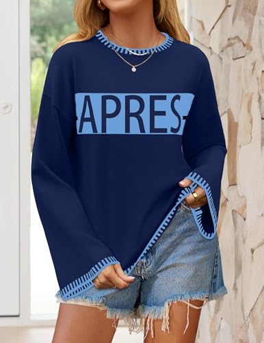 Image of Sweaters for Women Crewneck Long Sleeve Contrast Pullover Graphic Chic Stitch Style Sweater Pullover Jumper Tops