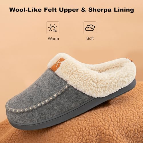 LongBay Womens Felt Sherpa Bedroom Slippers Warm Cozy Wool-Like Moccasin Slippers for Indoor Outdoor Winter Memory Foam House Shoes Slip-On with Fuzzy Plush Lining3