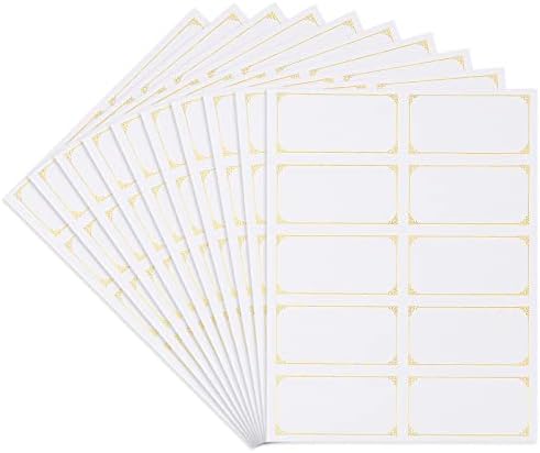 Bekecidi 100 Pieces Large Sticky Labels, Self Adhesive Blank Stickers Labels with Gold Border Writable Address Labels Name Tags Stickers for Jam Jars, Bottles, Kitchen Containers, File Folder